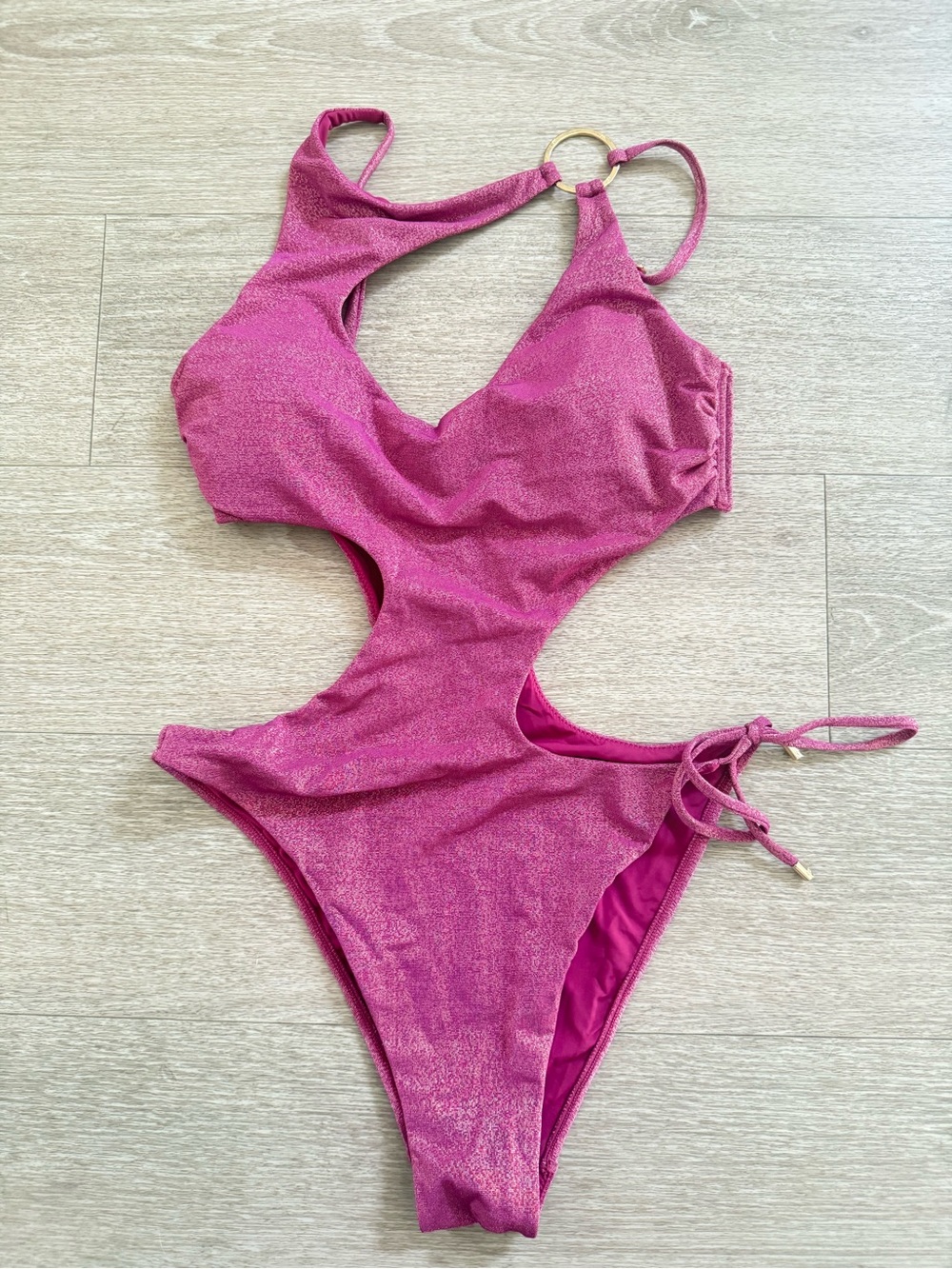 Honey Birdette Metallic Fuchsia Pink Ring Detail Cutout One-Piece Swimsuit S